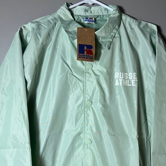 Russell Athletic M Coach Jacket Mint Green Windbreaker Snap Front Lightweight - Picture 15 of 16